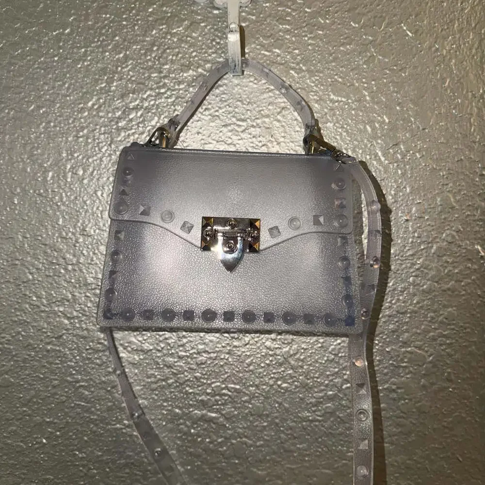 Akira In The Night Studded Clear Jelly Top Handle Crossbody Bag